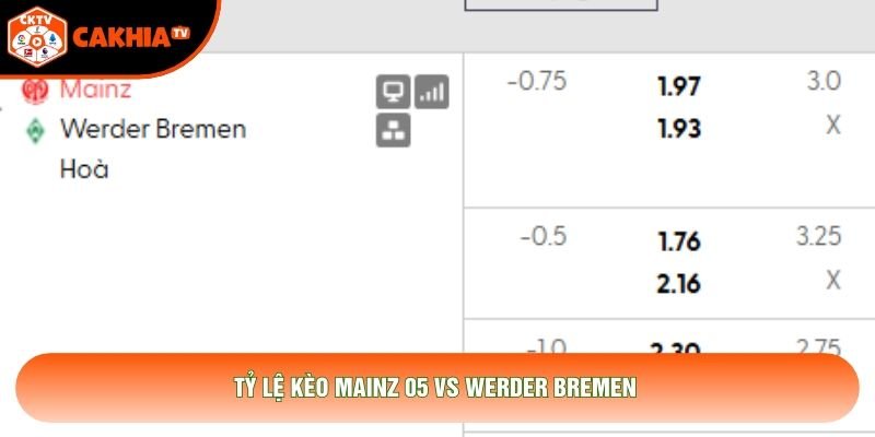 Tỷ lệ kèo Mainz 05 vs Werder Bremen